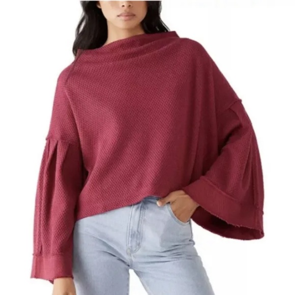 Free‎ people we the free Bunny tee flare sleeves boho In Maroon Size Medium - Picture 1 of 5